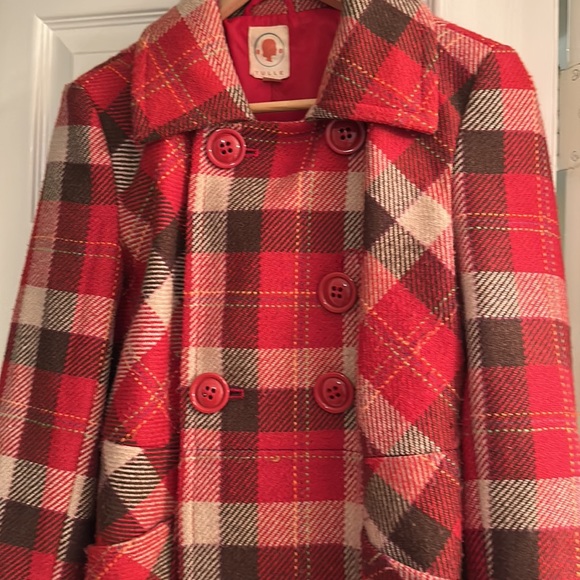 Women’s Red plaid wool pea coat - Picture 3 of 5